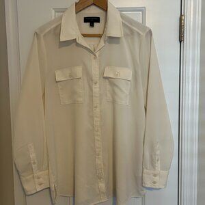 Banana Republic Petite L Button Up Long Sleeve Dress Shirt Polyester Ivory